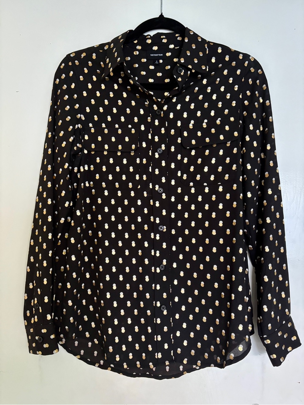 Black & Gold polka dot Button-Up Blouse S